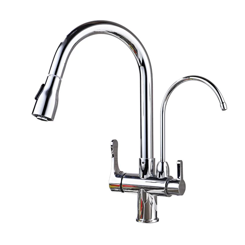 Kitchen faucet 360 rotating filter faucet three-way sink mixer hot and cold pull-out kitchen faucet