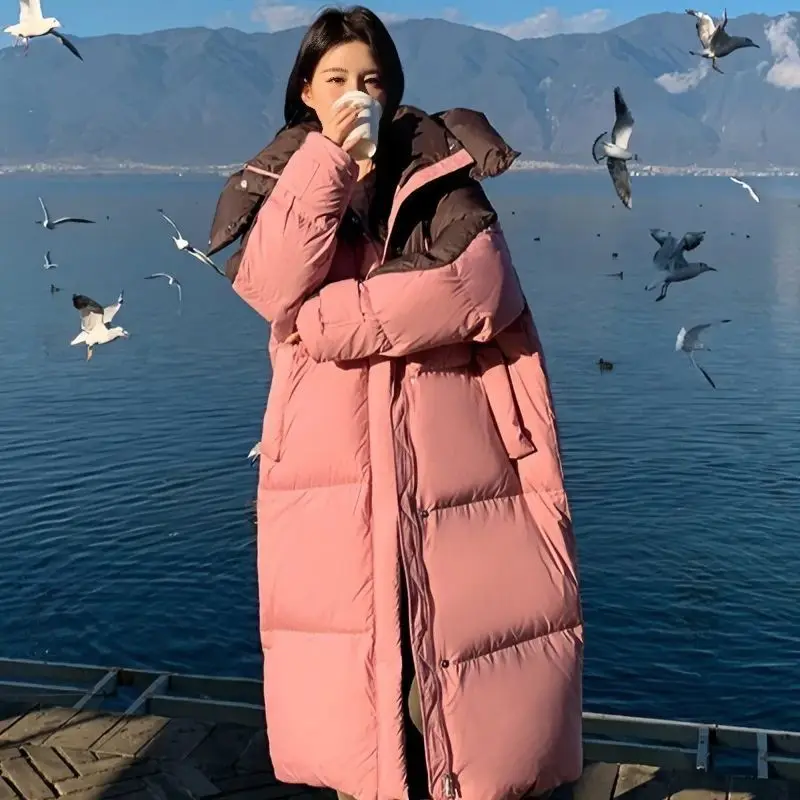 신상 다운 재킷 여성용 코튼 재킷 여성용 무릎 아래 길이 브레드 재킷 한국 두꺼운 후드 코튼 재킷, 루즈핏 대형 사이즈