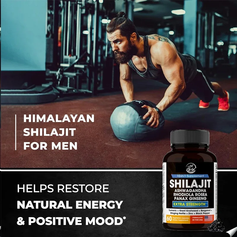 Shilajit Pure Himalaya 18000 milligrams,60 men\'s capsules containing South African drunken eggplant,Rhodiola, ginseng,and nettle