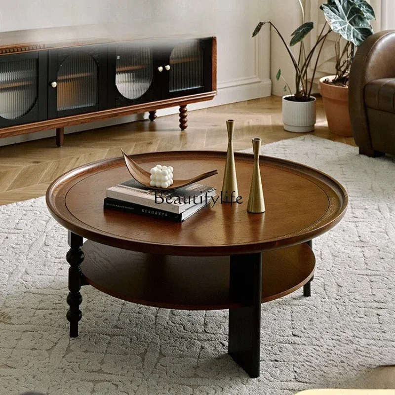 

yj58 Medieval solid wood round coffee table living room household French small table new