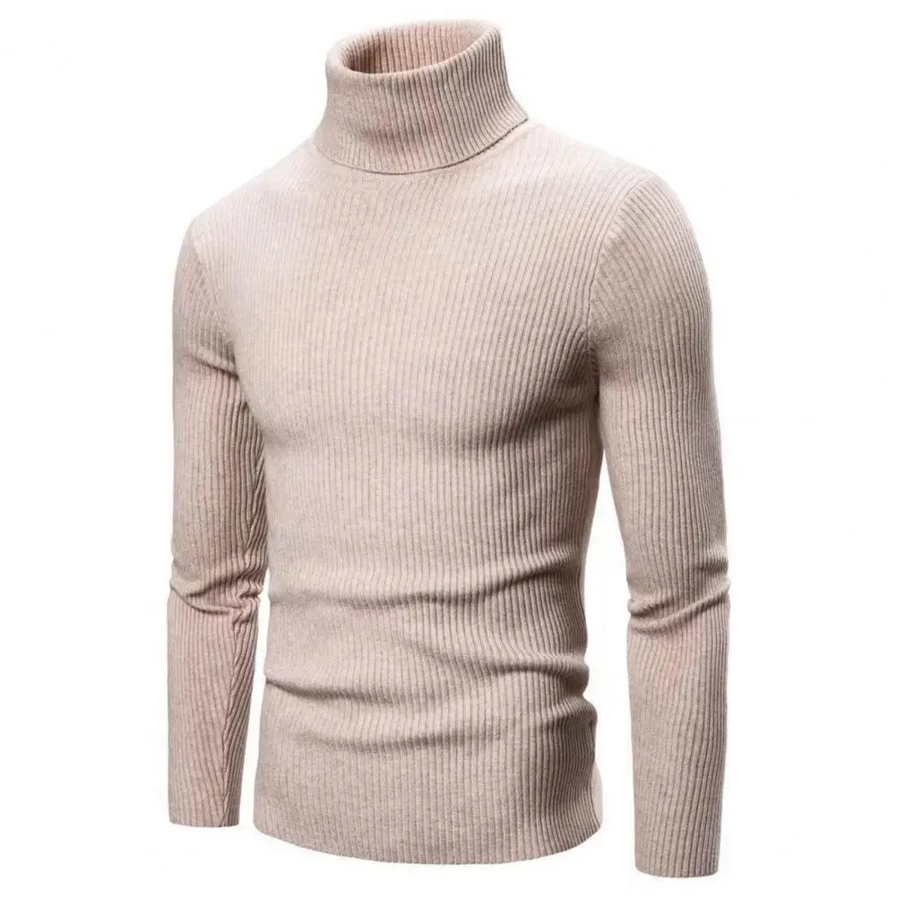 Solid Color Knitting Sweater Men's Turtleneck Knit Sweater Slim Fit Ribbed Pullover for Autumn Winter Streetwear Fashion Solid