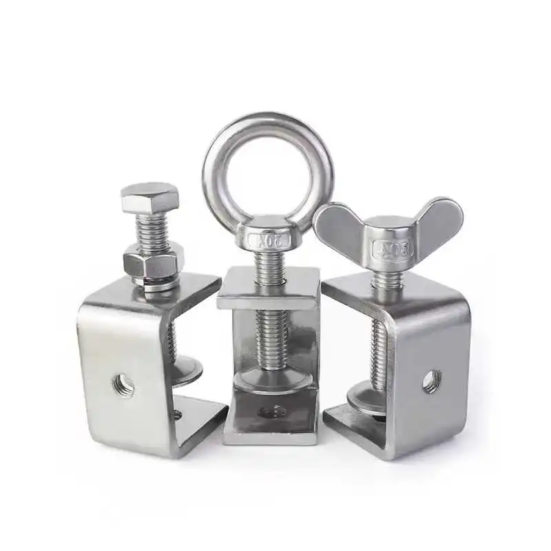 1Pcs 20~130mm C-Type Tiger Clamp 304 Stainless steel Square Fixed Fixture Clamping Device Lifting Ring/Butterfly/Hexagon