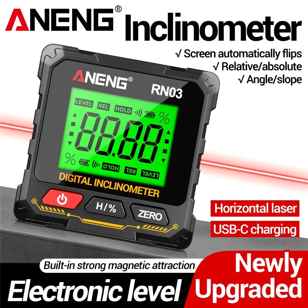 

Laser Digital Inclinometer ANENG RN01/RN02/RN03 Angle Gauge 360° Magnes Protractor 0.05° Accuracy Level Box for Woodworking Tool