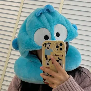 Kreslený Hangyodon U-tvarovaný kapucí polštář na krk plněný anime cestovní zatemňovací polštář na spaní kancelářský polštář v japonském stylu s kloboukem 10 nejlepší prodej cestovní polštář s mikinou - №6