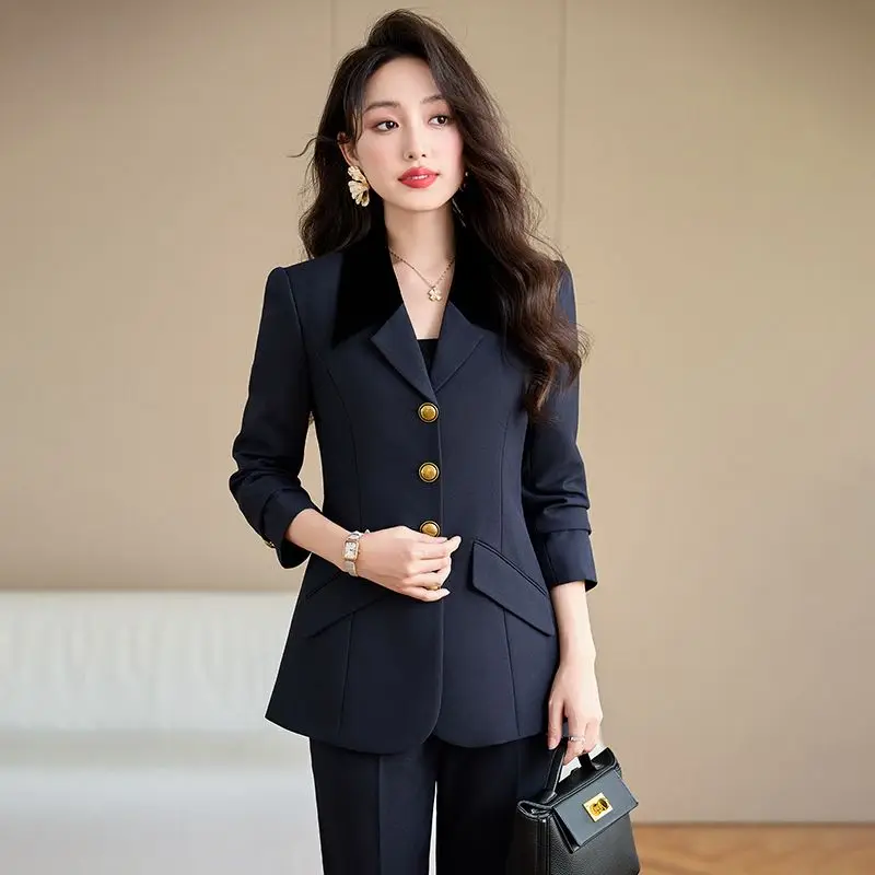 Lnsozkdg Solid Suits Women 2024 Autumn Fashion Office Ladies Single Breasted Long Sleeve Blazer Women Chic Slim Suits Pants Set