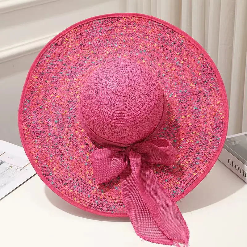 women straw hat foldable bow beach hat colorful women big brim hat sun hat beach vacation travel sun hat 여름모자 gorras para mujer