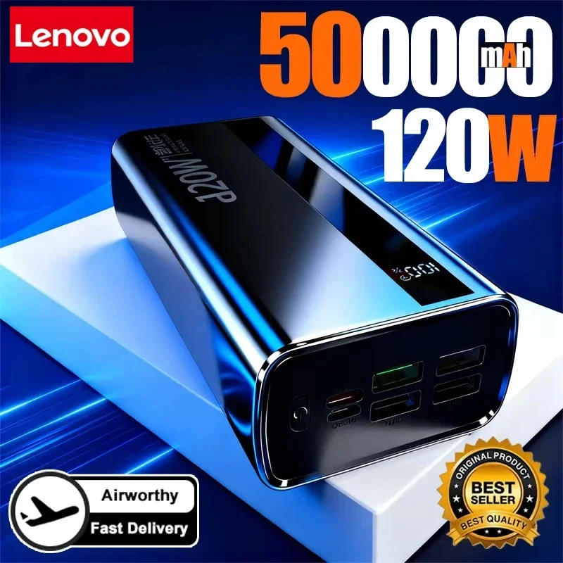 Lenovo 200000mAh Junp Starter 120W Super Fast Charging Portable Battery Charger Ultra Capacity LED Digital Display For IPhone