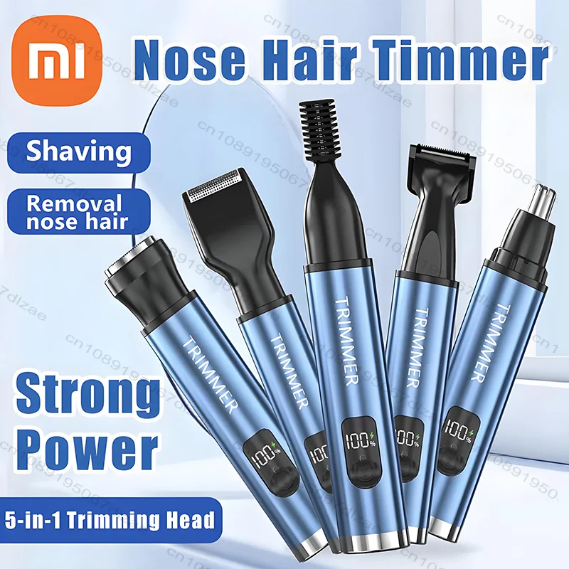 מספריים חשמליות ניידות Xiaomi 5 ב-1 עם תצוגה דיגיטלית, טעינה חוזרת, מספריים לאף, אוזן וגבות לגברים ללא כאב