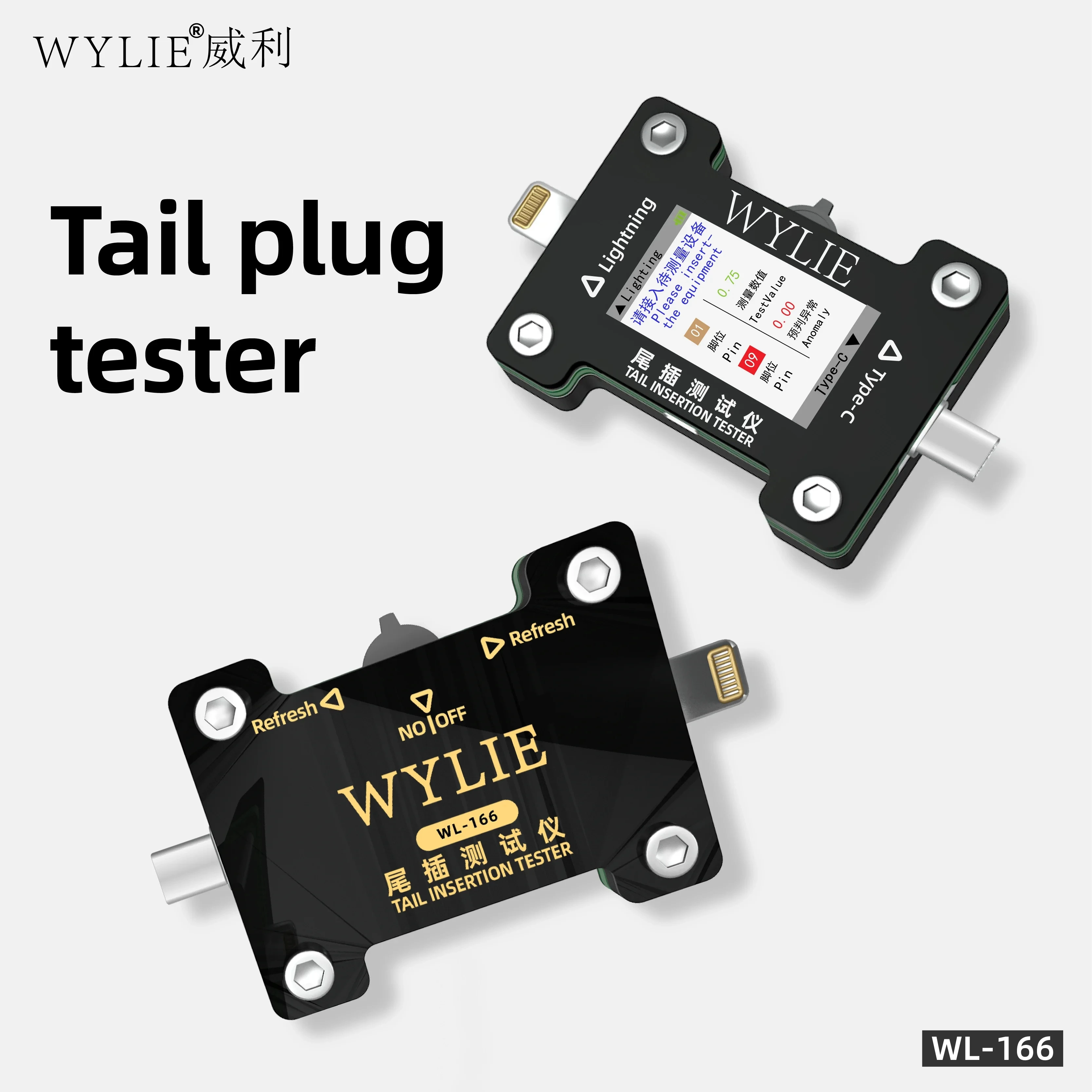 WYLIE WL-166 الذيل الإدراج تستر البرق/نوع C ميناء تستر آيفون/أندرويد السيارات كشف الأخطاء HD عرض أدوات إصلاح #4