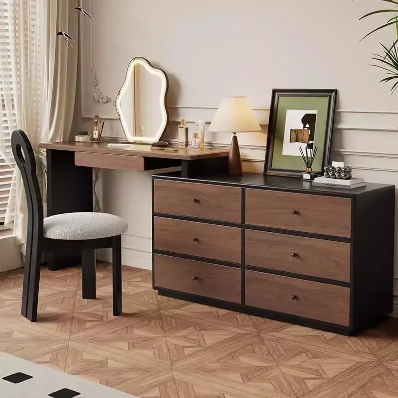 Modern antique solid wood makeup dresser, high-end retractable chest, bedroom integrated, makeup table storage