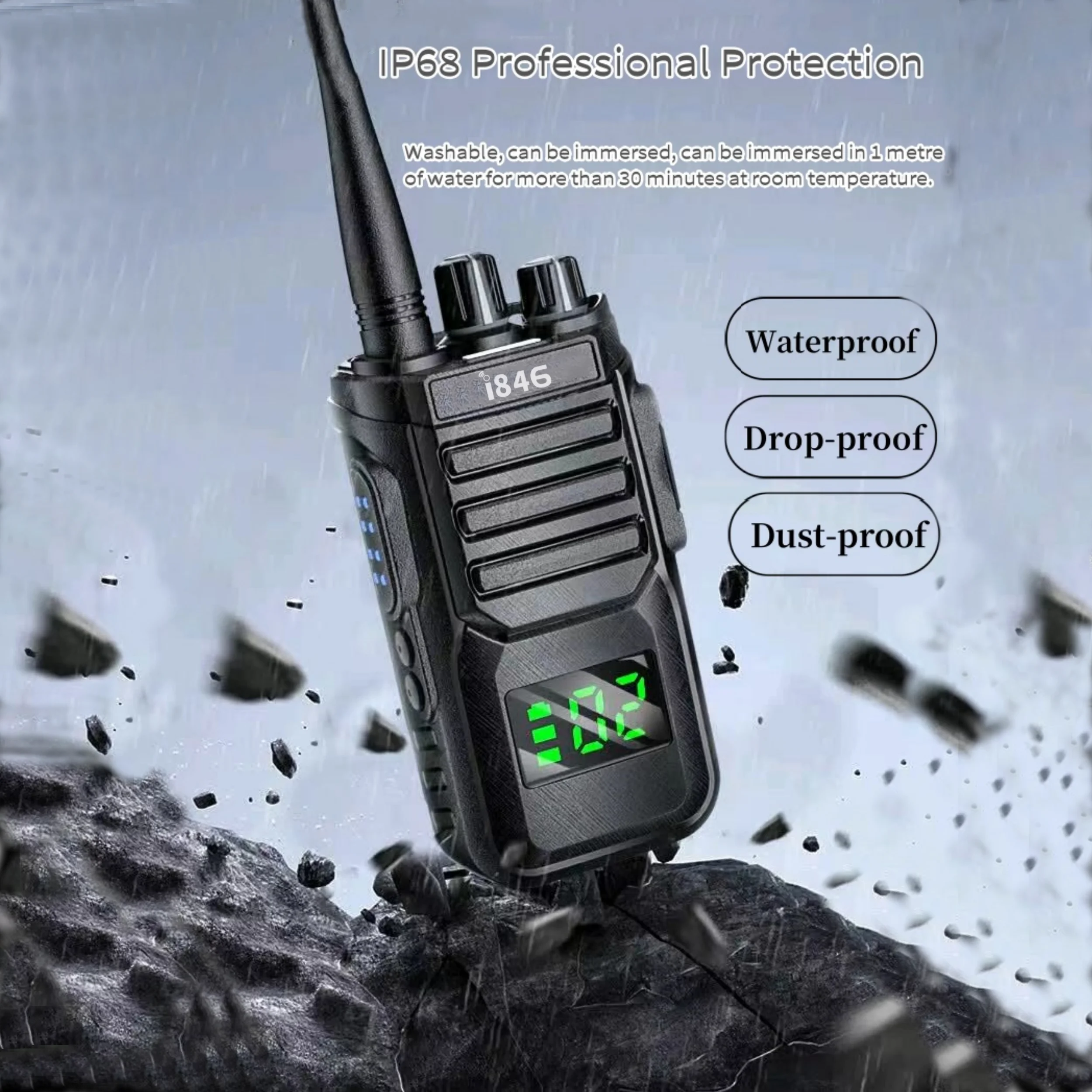 IP68 Waterproof LED Display Two Way Radio Licence Free UHF FRS or PMR Portable High Capacity Battery Walkie Talkies