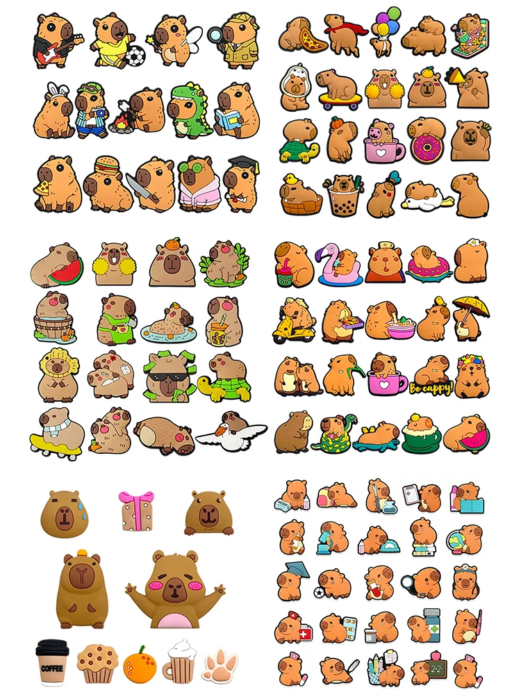 10-50pcs Cute Animals Capybara Shoe Charms PVC Shoes Accessories Decoration Buckle for Clog Sandals Wristband Friend Party Gift