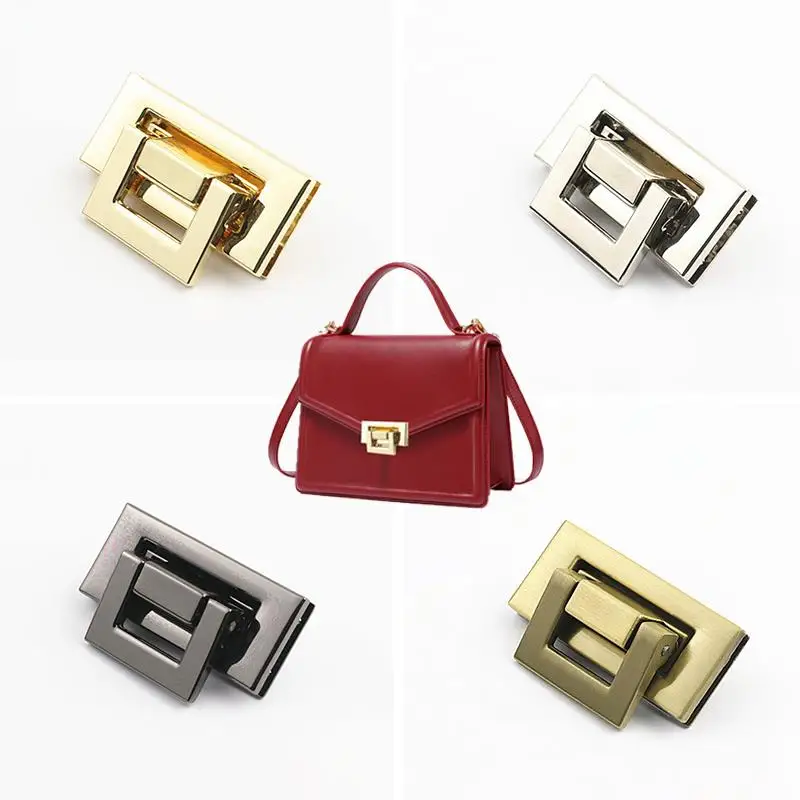 1pc Metal Square Tiny Bag Turn Lock Twist Lock Clasp Leather Craft Women Bag Handbag Shoulder Bag Purse DIY Bag Hardware