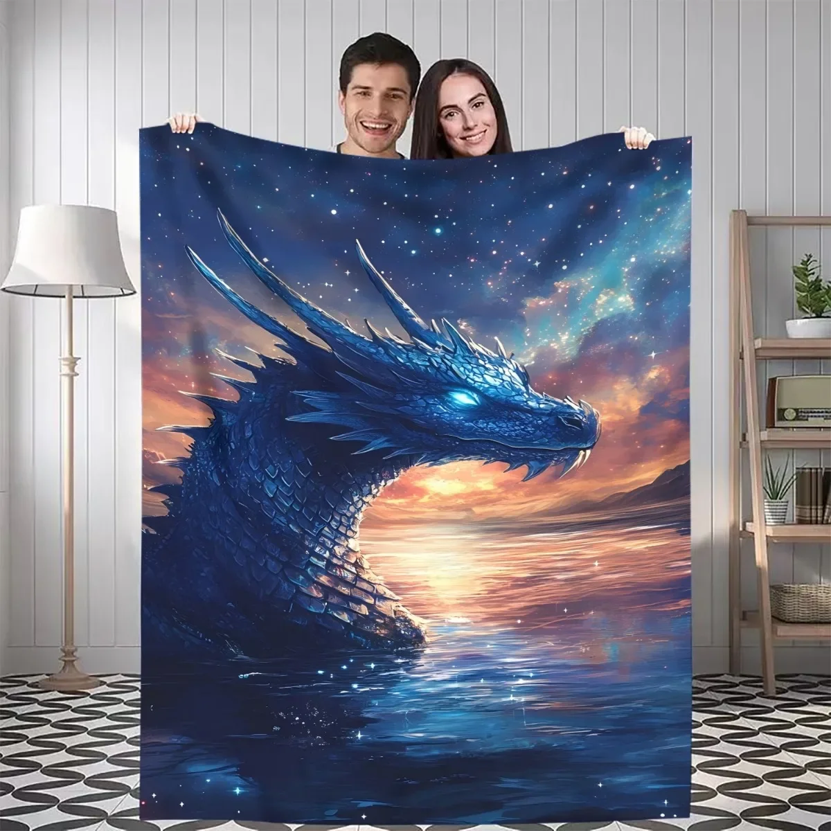 

pc Dragon Soaring in the Starry Sky Digital Print Flannel Blanket AllSeason Soft Warm Throw Contemporary Geometric Design