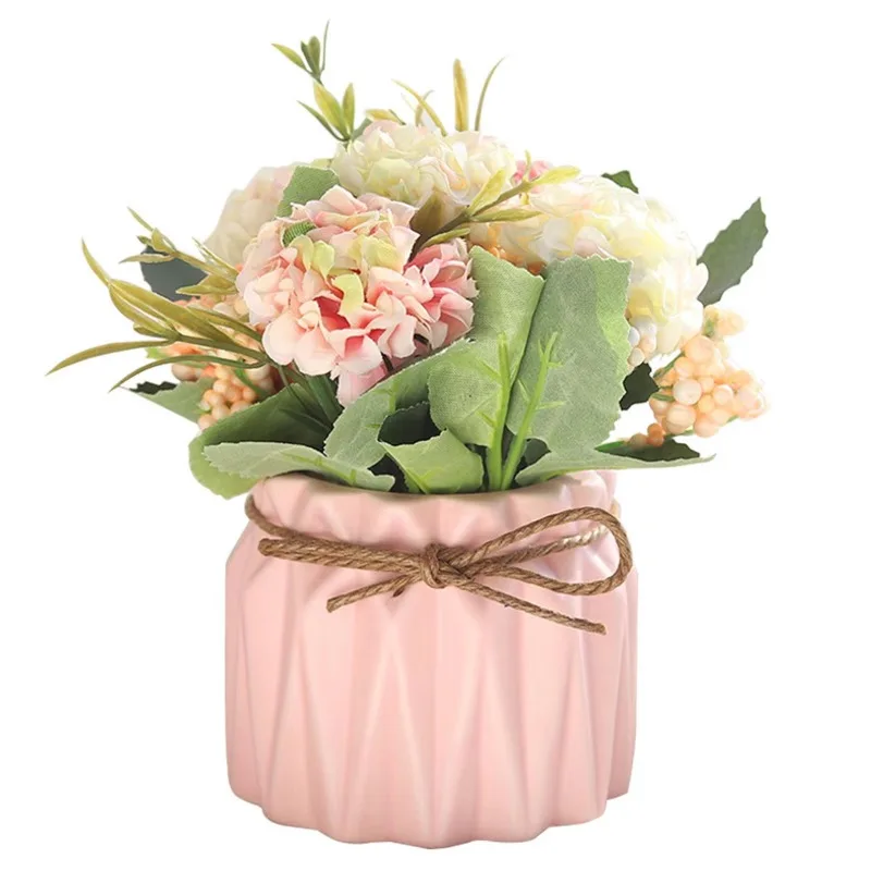 

Mini pink artificial hydrangea plant classic simple ceramic vase Valentine's Day graduation home simulation flower