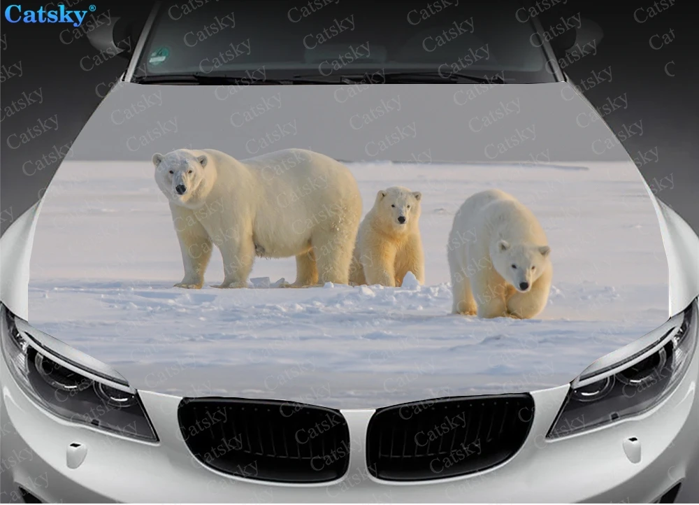 White Polar Bear Car Hood Sticker Painting Self-adhesive Universal Car Accessories Film Modified Hood Protect Decal Decoration