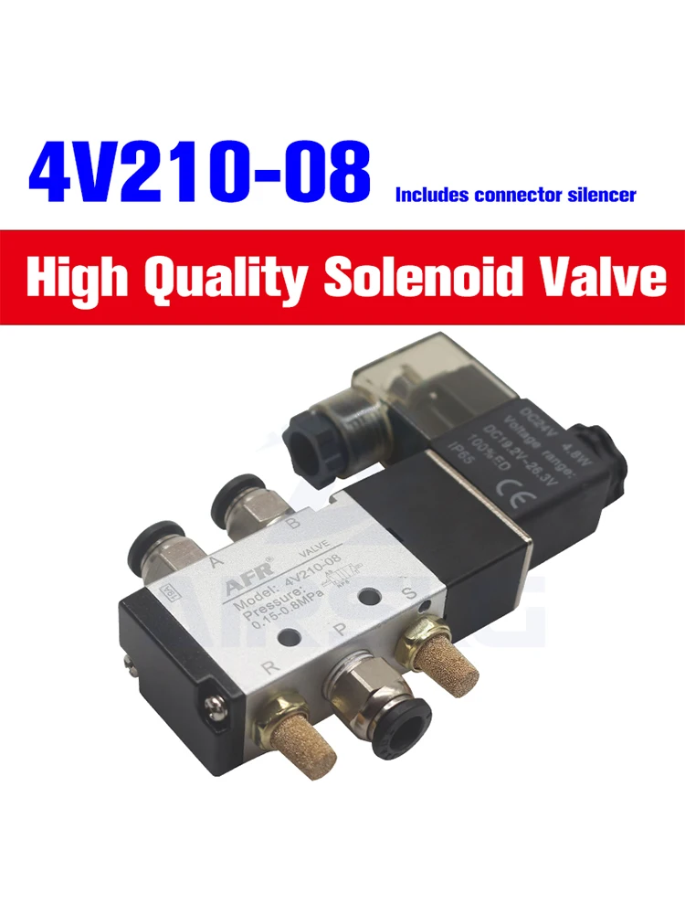 Vanne solénoïde 4V210-08, 2 positions, 5 voies, 1/4 ", vanne de commande directionnelle pneumatique, bobine simple, DC12 24V AC110 220V, vanne pour cylindre