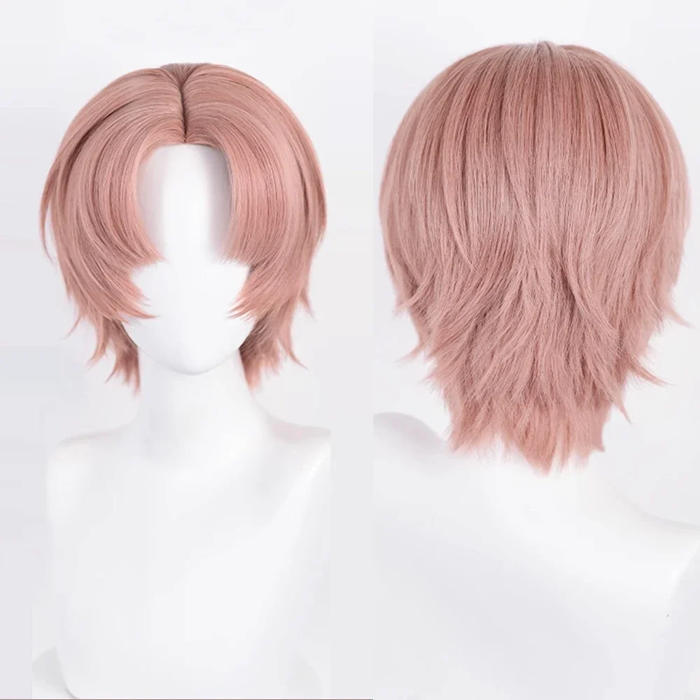 Pink Orange Synthetic Short Straight Wig Middle Part Men Anime Game Cosplay Fluffy Hair Heat Resistant Wig for Daily Party