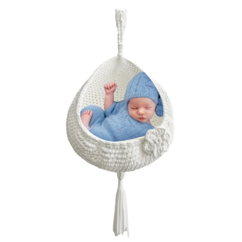 Adjustable Newborn Photography Hammock Cotton Rope Woven Hanging Bed for Baby Studio and Outdoor Travel Photoshoots