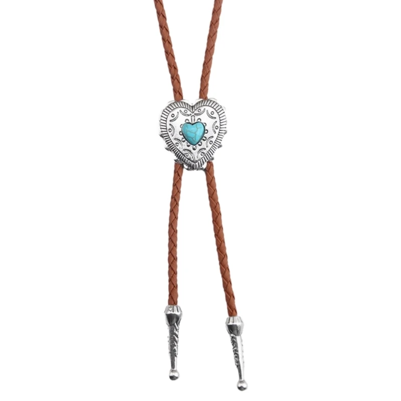 Thanh lịch Bolo Tie với Mặt Dây Chuyền Trái Tim Khắc Cà Vạt Phương Tây Vòng Cổ Mát Bolo Tie Cao Bồi Miền Tây Trang Phục