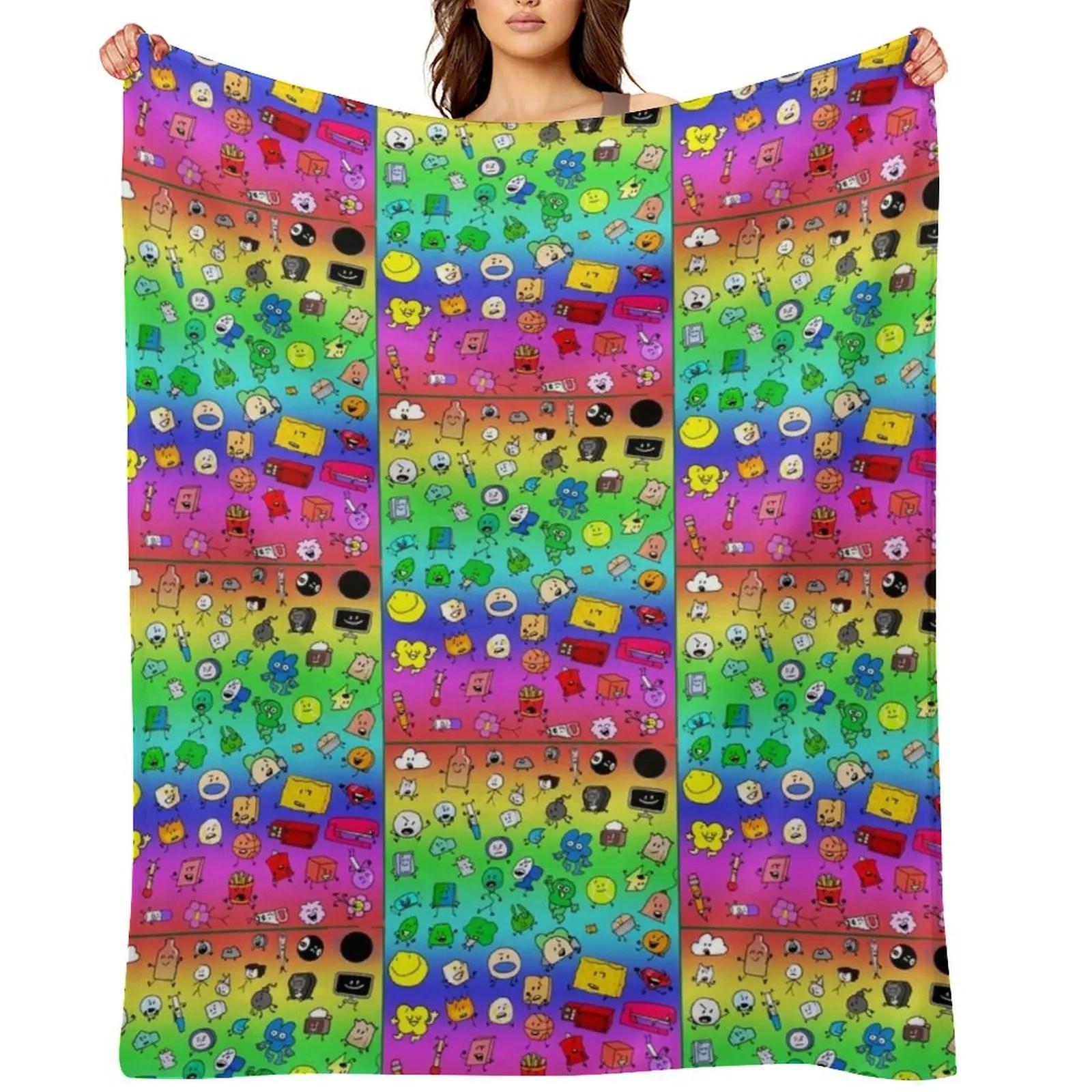 

BFDI All Characters (Rainbow) Throw Blanket Vintage Soft Plush Plaid Hairy Bed Fashionable Blankets