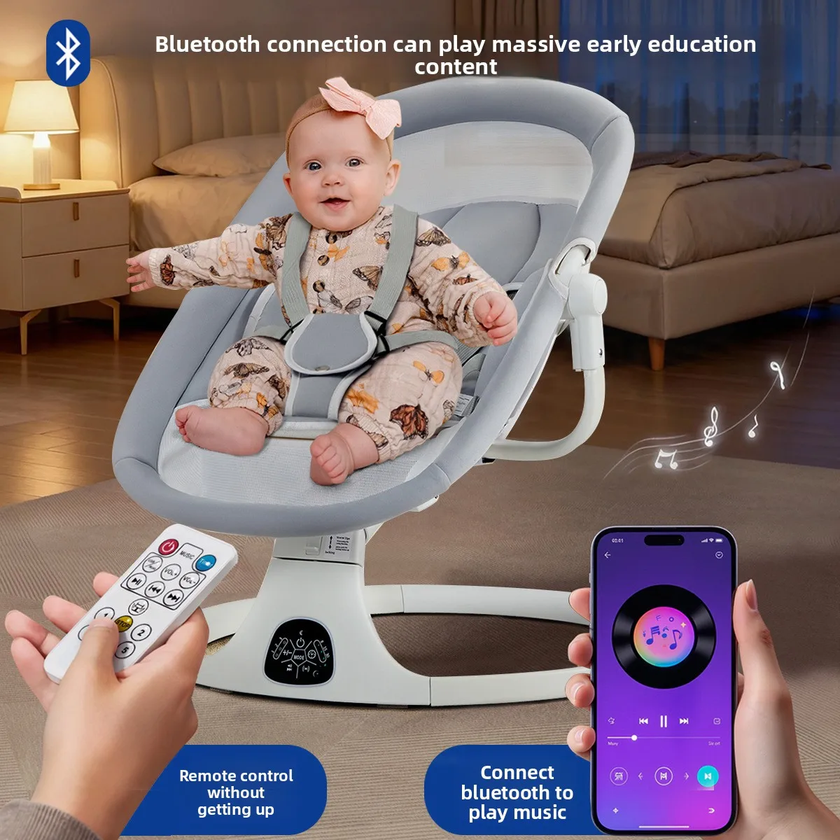 Cross-border New-style Electric Baby Rocker Foldable Infant Swing Chair Smart Sleep-inducing Crib Automatic Lullaby Device Metal