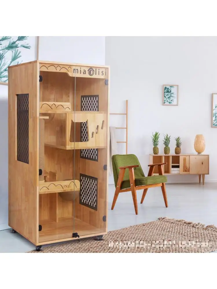 

Solid Wood Cat Cage, Villa, Oversized Household Indoor Cat House, Glass Large Three-story Panoramic