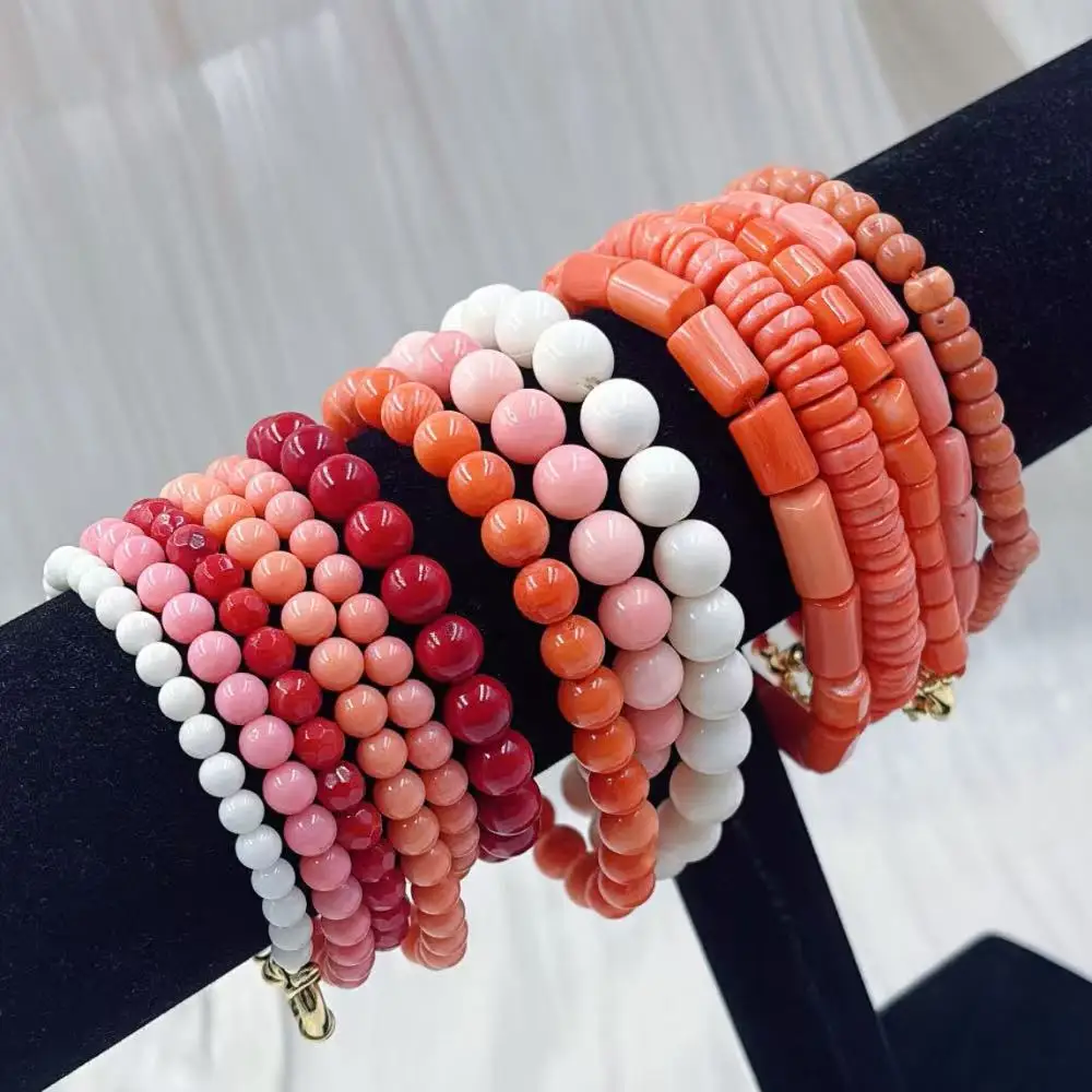 Select by Style Elegant African Jewelry Natural Sea Bamboo Coral Beads Spring Ring Bracelet 19cm