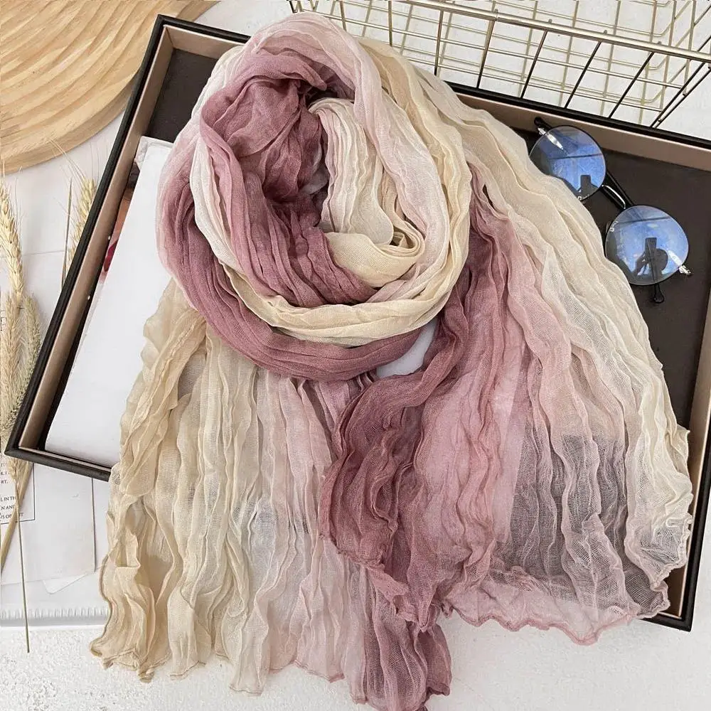 

Cotton Linen Scarf Autumn Winter Patchwrok Pleated Long Shawls Muslim Crinkle Hijab Headscarf Creative Tie-Dye Crumpled Scarves
