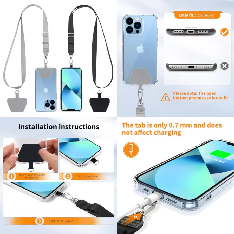 Phone Lanyard 2 Pack-2× Adjustable Neck Strap, 2× Phone Patches, Universal Cell Phone Multifuctional Patch Lanyards Compatible