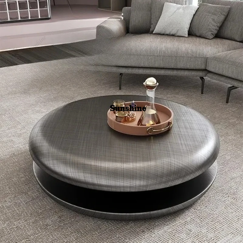

56Italian light luxury household small apartment high-end artistic stainless steel high-end rotating coffee table