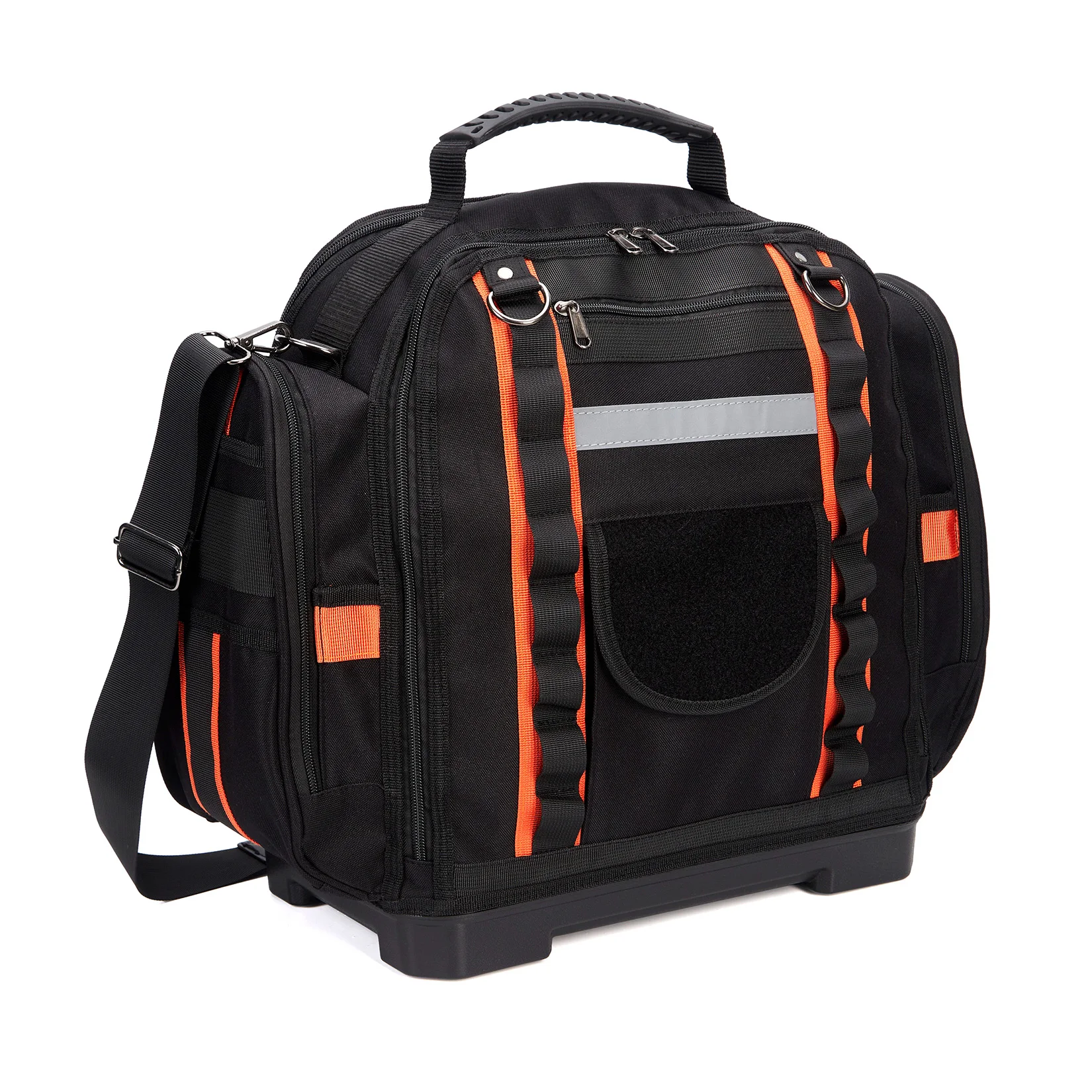 14 Inch Waterproof Tool Backpack, Hard Base Tool Bag with Reflective Stripe, Portable Tool Carrier for Electrician Carpenter Mechanic