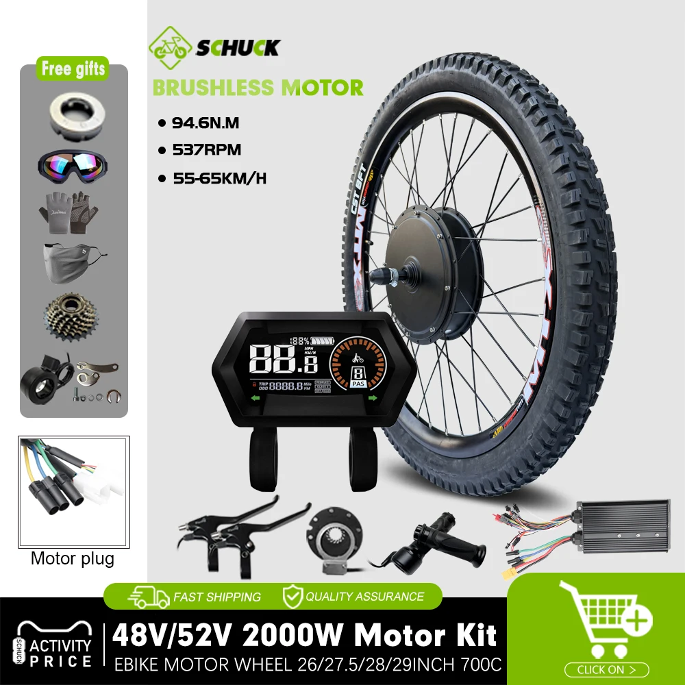AliExpress schuck E-Bike MTX Rim Conversion Kit 48V 52V 2000W Brushless Gearless Front/Rear hub Motor Wheel 26-29inch700C for Electric Bicycle kit