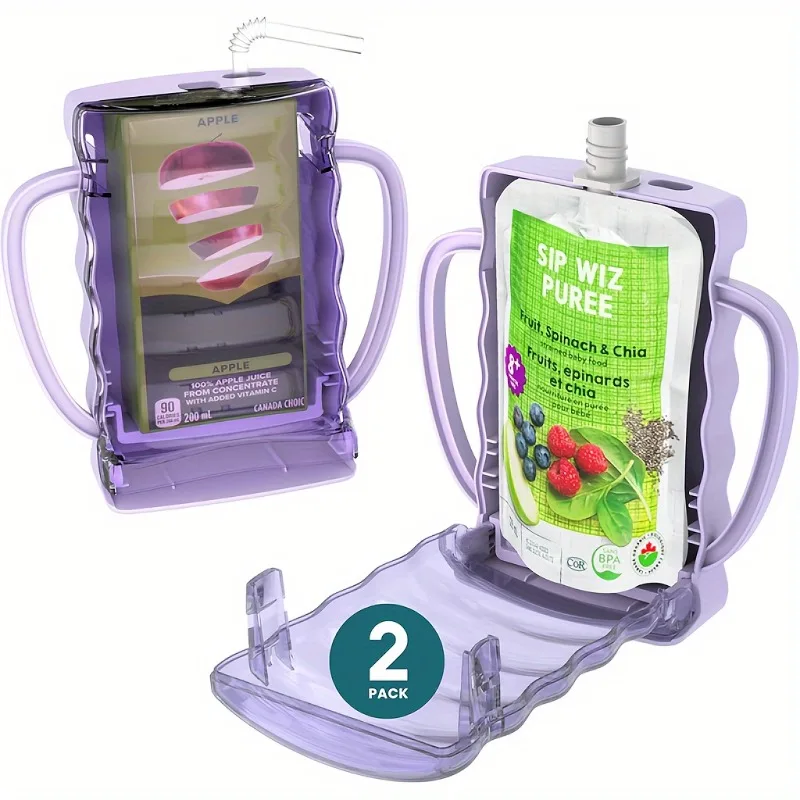 

Squeeze Pouch Holder for Food Pouches & Drink Boxes Baby Food Juice Pouch Holder Self-Feed Avoid Messes with Handle Easy to Grip