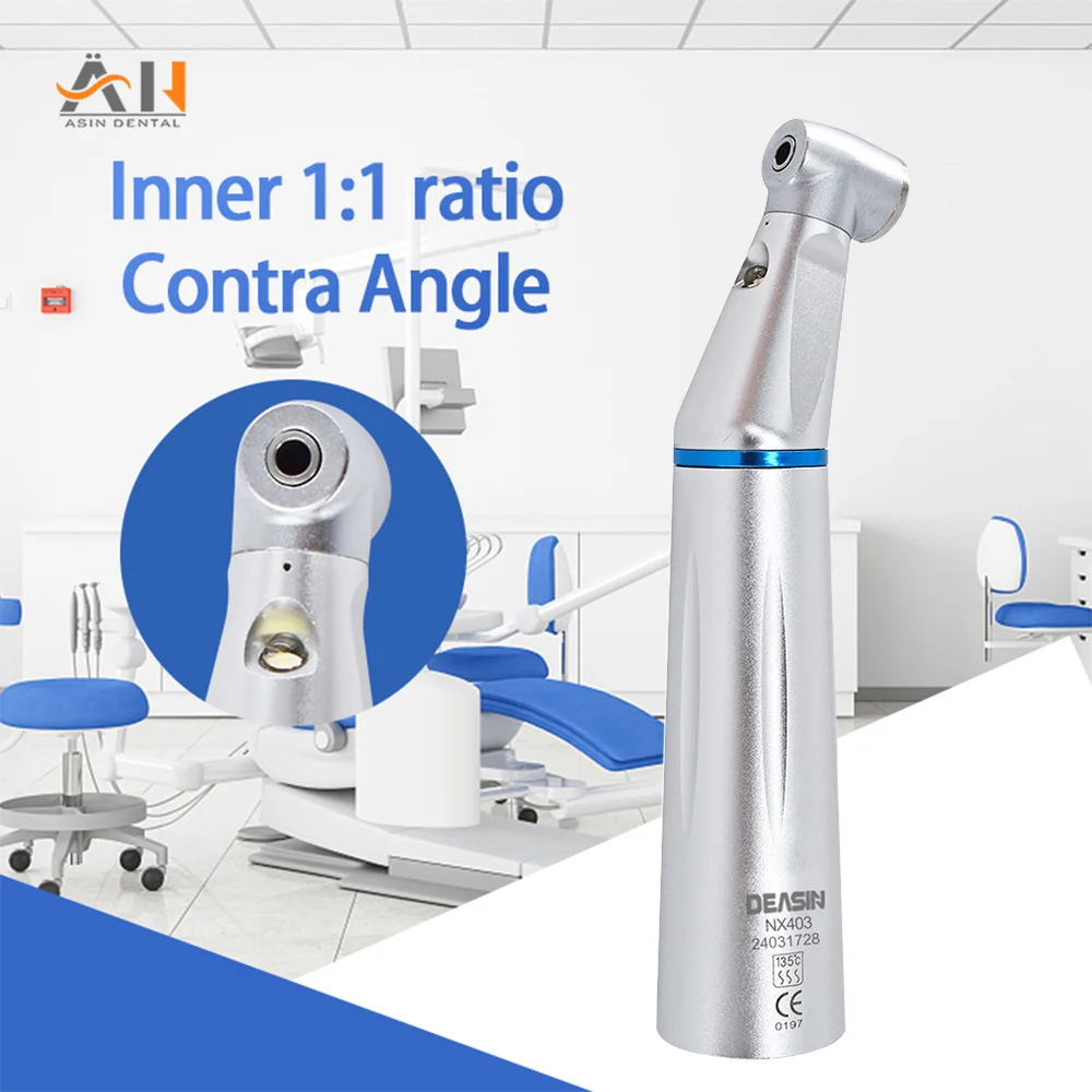 Handpiece dental de baixa velocidade, proporção 1:1, ângulo contra, E-Generator, pulverizador de água interna, luz LED, ferramentas do dentista