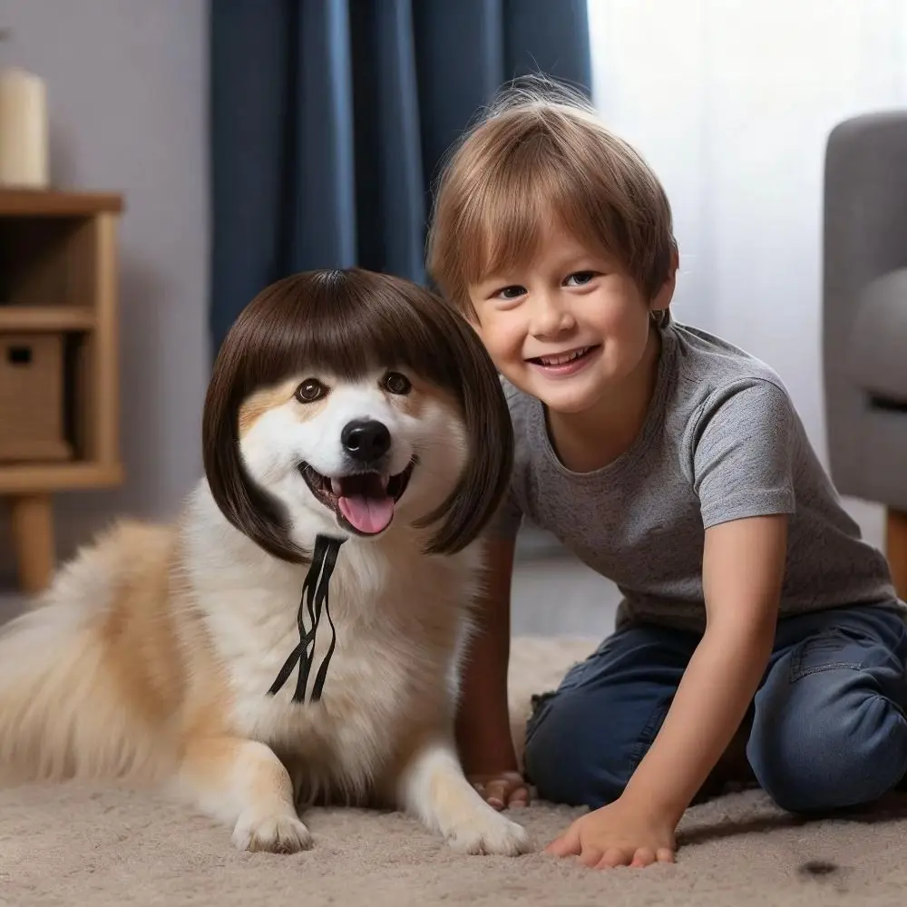 Funny Pet Headwear Fluffy Texture Pet Wig Afro Fringe Bangs Style Cat Wig Comfortable Wear Adjustable Fit Cosplay Wig Photo Prop