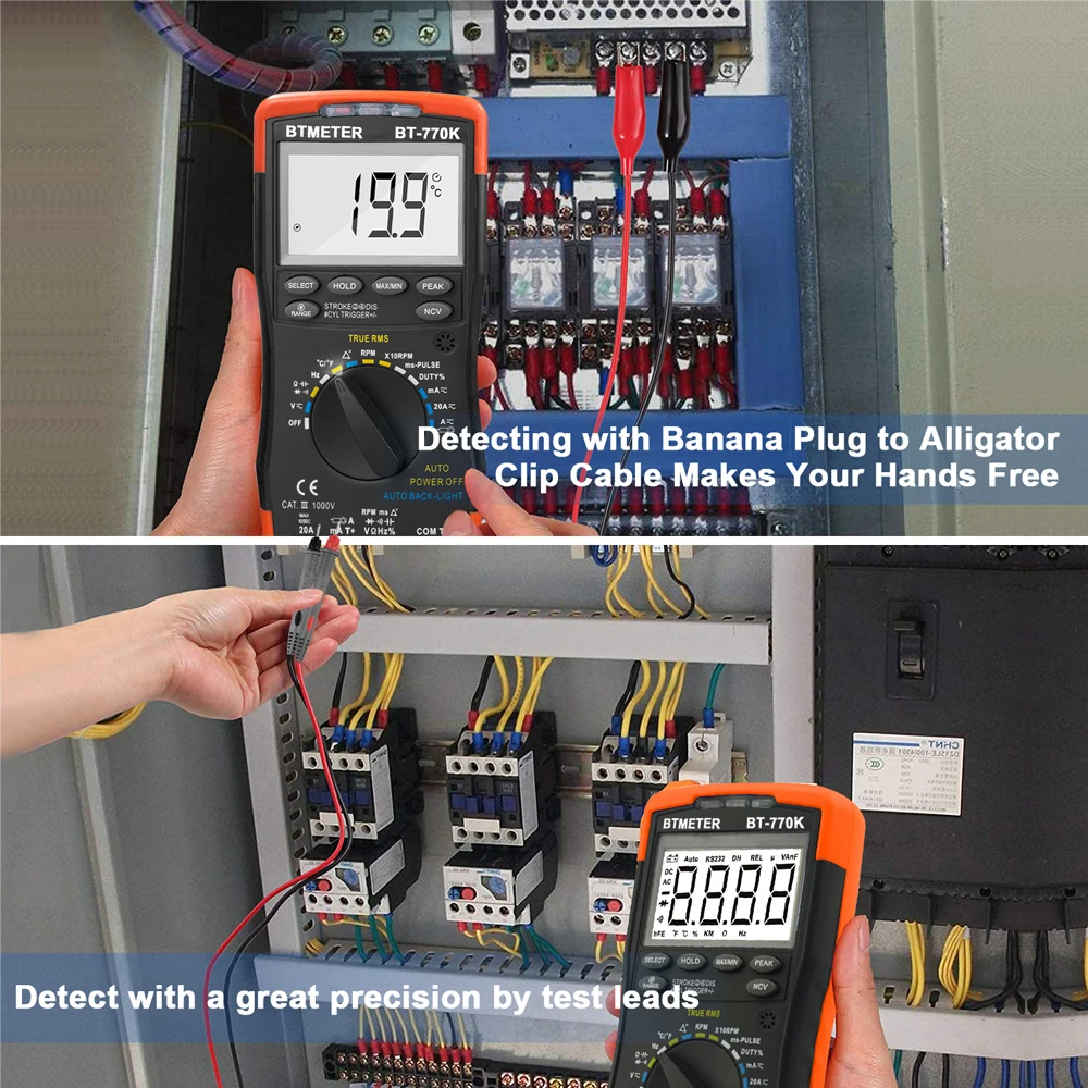 Imagem -06 - Multímetro Digital Bt770k Auto Ranging para Dwell Angle Pulse Largura Tach Temperatura Duty Corrente Tensão Resistência Teste