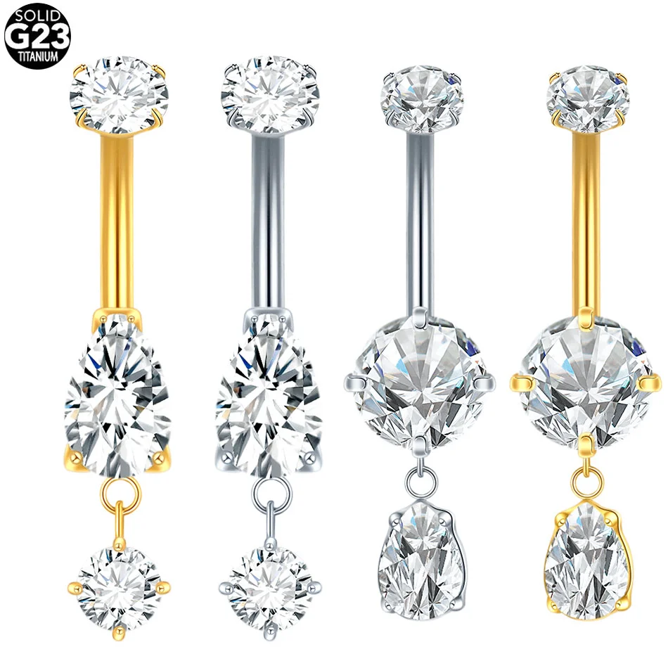  1/5pcs Waterdrop Zircon Pendant Belly Button Ring Piercing 14G Internally Threaded Navel Jewelry for Women Piercing Ombligo