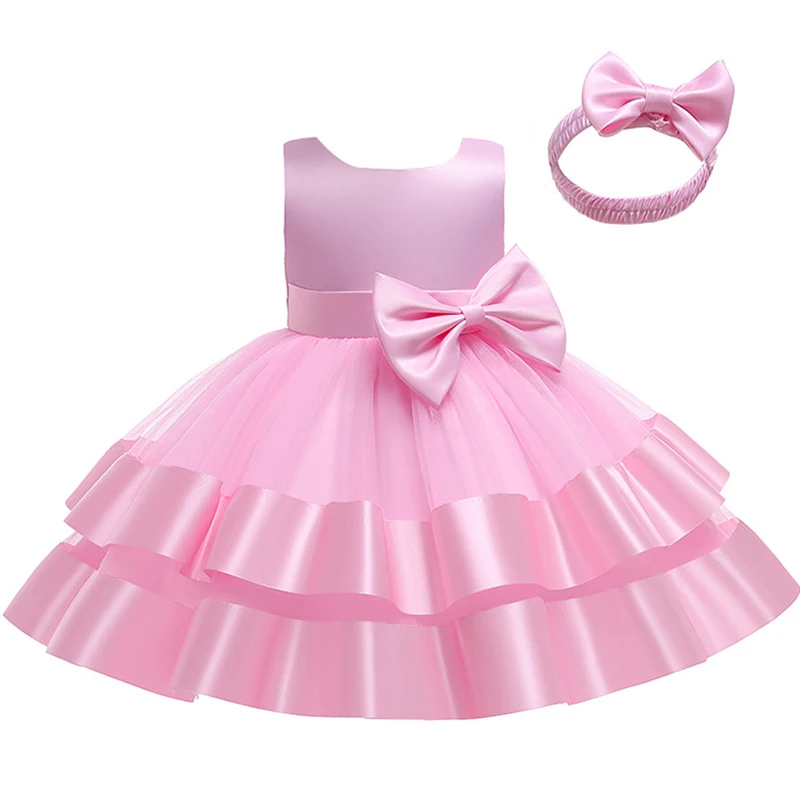 1 2 3 4 5 6 Years Baby Girls Dress Cute Big Bow Fashion Summer Mesh Little Princess Dress Christmas Birthday Party Kids Clothes