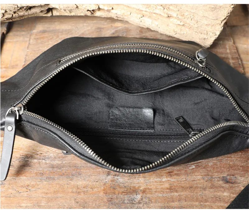 Fashion casual genuine leather men's black chest bag simple versatile handmade soft real cowhide multifunctional waist pack