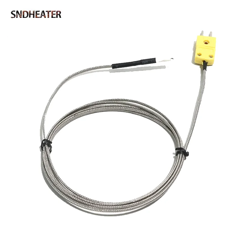 SNDHEATER Type K Thermocouple Ceramic Coat Temperature Measuring Sensor Tip Contactor 1M 2M 3M  Wire with K Plug High Precision
