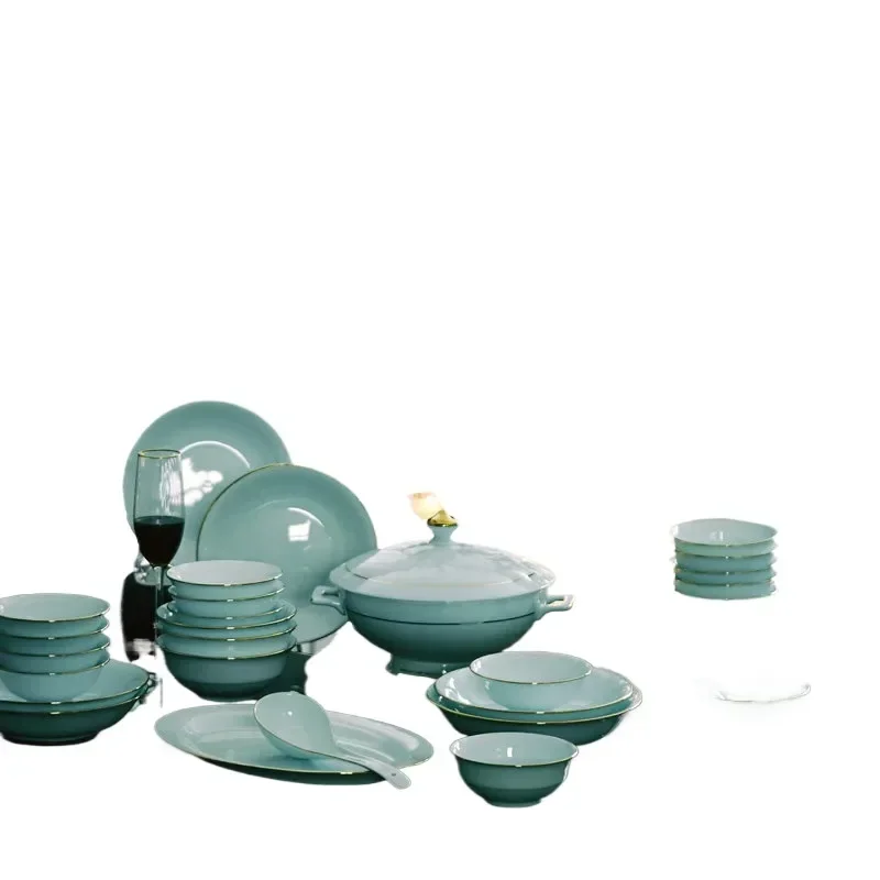 for Dishes and dishes set household new Chinese wedding gifts hand-painted gold Jingdezhen ceramics bone china combination
