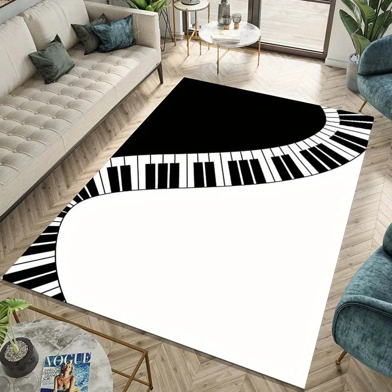 

1pc Crystal Velvet Piano Key Print Non-Slip Area Rug - Durable Indoor/Outdoor Area Rug for Living Room, Bedroom, Kitchen