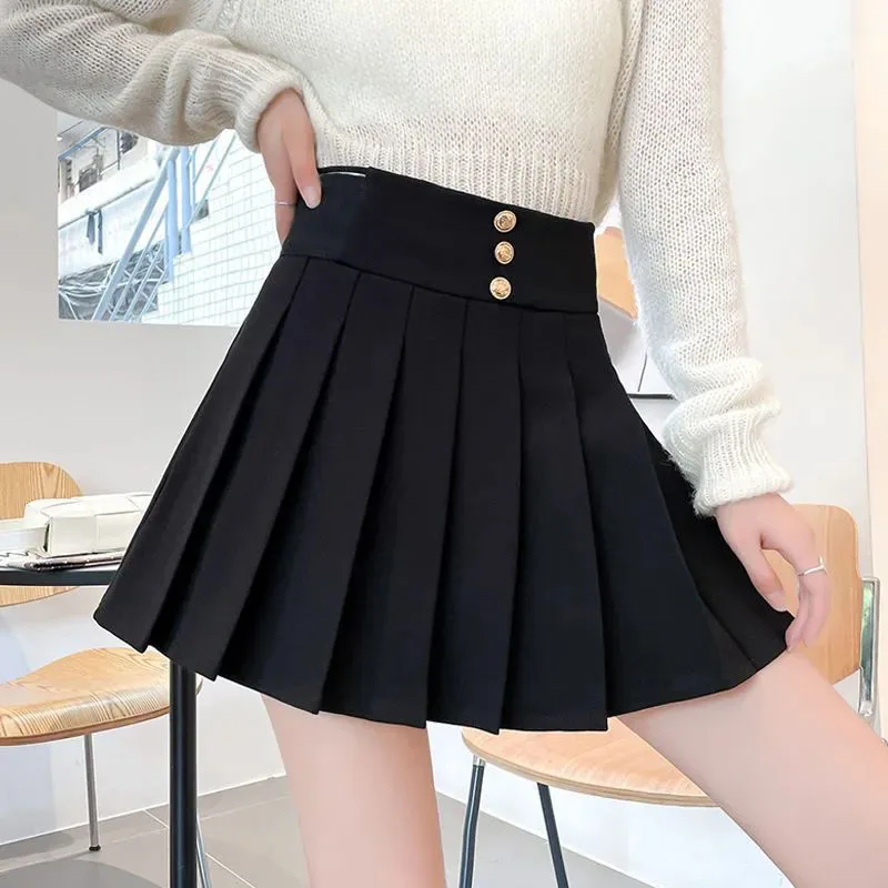 Fall Winter Y2K Pleated Skirts for Women Preppy Style Elastic High Waist Black Jk A-Line Skirt Girl Korean Thick Mini Skirts