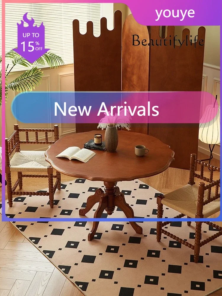 N36 AFrench Retro Solid Wood Dining Table Household Small Apartment Restaurant Household Dining Table Medieval All Solid Wood Ne