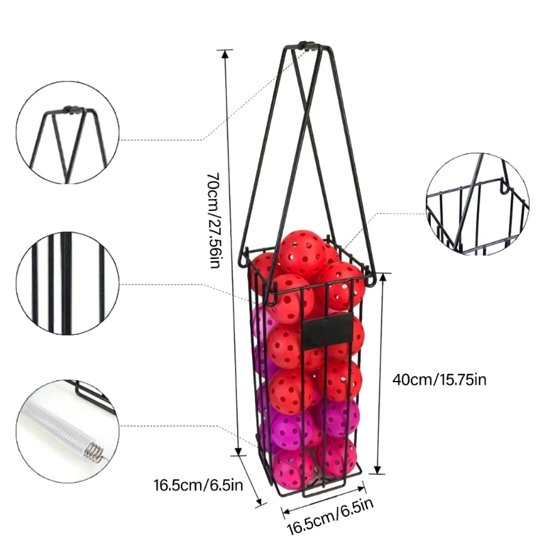 Tennis & Pickleball Hoppers Portable Tennis Collector Metal Basket Pick up Pickleball Hoppers with Handle