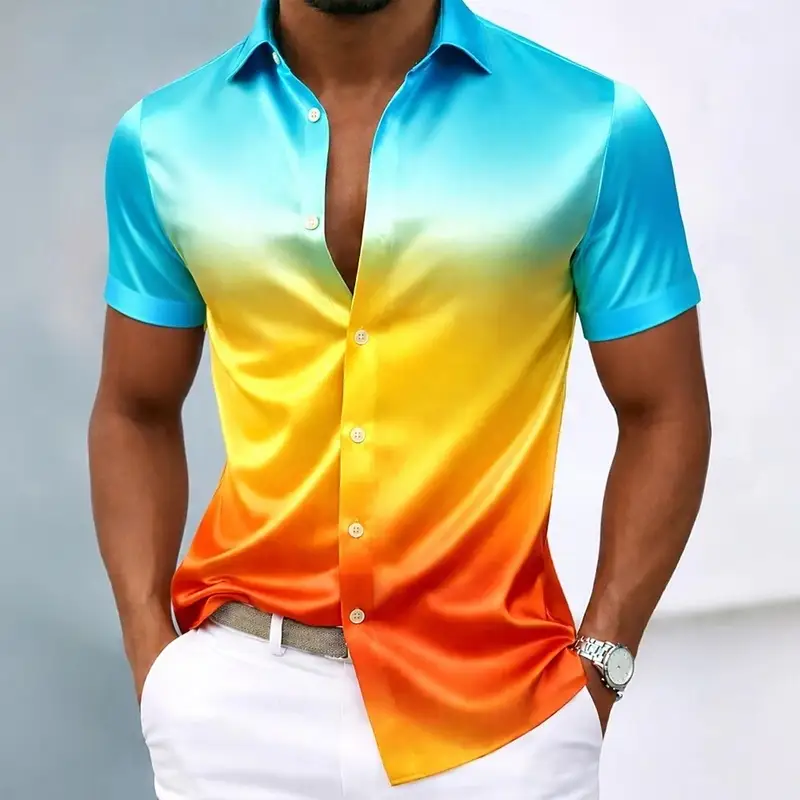 Men's Gradient Color Shirt Designer Casual Wear, Soft and Comfortable Autumn and Winter Fashion Casual Daily Holiday Summer and - Image 2