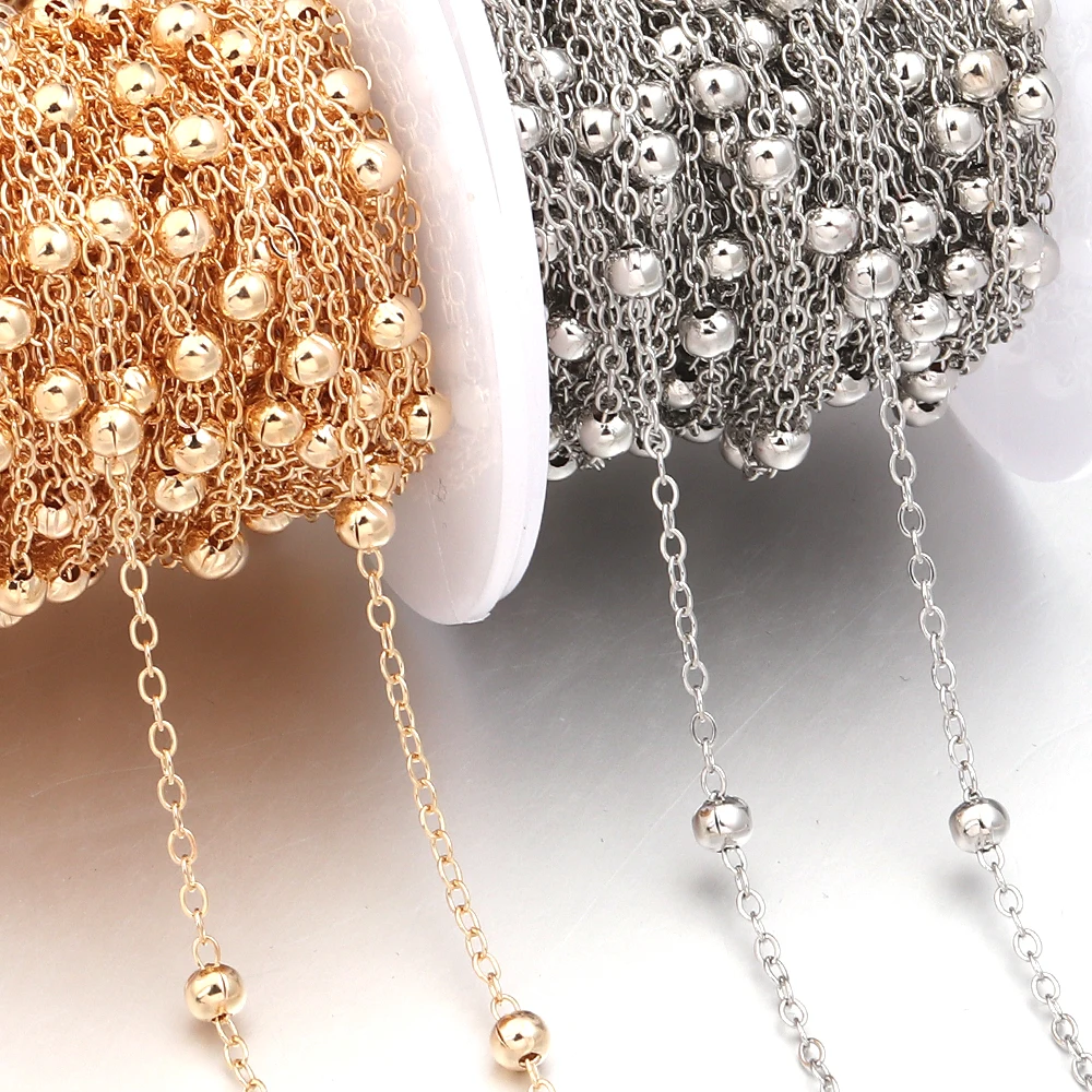 

10 yards/roll Metal Golden Beads Chains For Jewelry Making Bulk Ball Link Chains DIY Women Men Necklace Bracelet Accessories