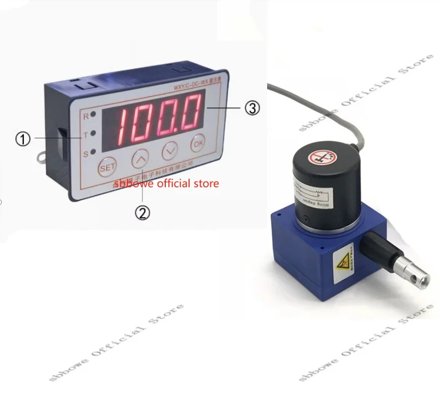 

Cable Displacement Sensor + Digital Display Instrument Set Pull Rope Electronic Ruler Wire Encoder Input 12-24v Output 0-5v