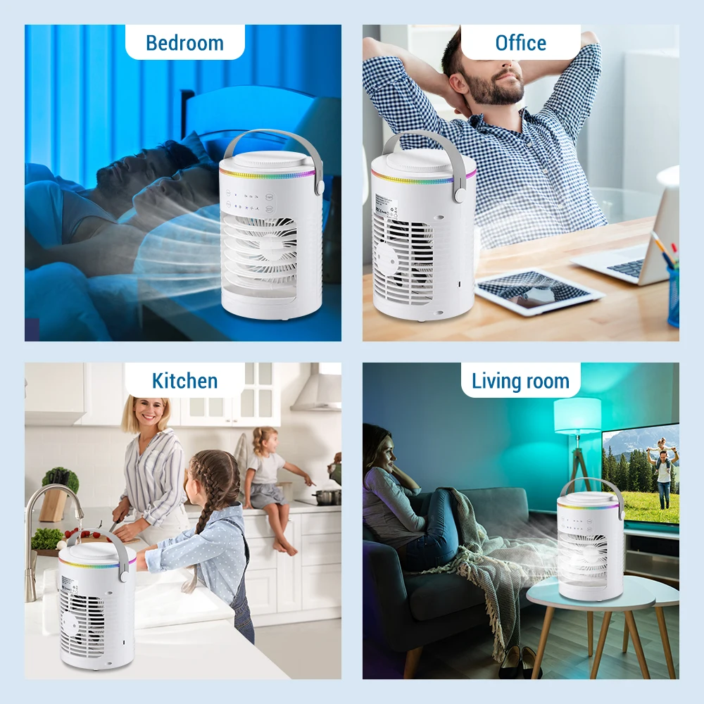 Portable Air Cooler, USB Personal Evaporative Cooling Fan with Mist, 3 Speeds, 3 Timers & 7-Color Light for Desk, Bedroom, Camp - view 5